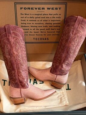NWT Tecovas Abby Pink Frost Lizard Cowboy Boots Size 8